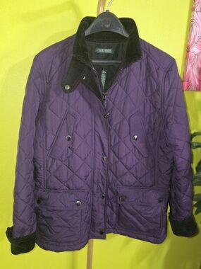 Lauren Ralph Lauren Quilted Corduroy-Collar Jacket in Deep Purple